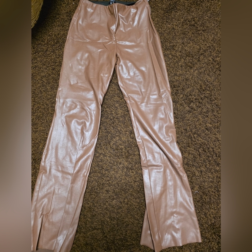 Women's Leather Brown Jacket And Brown Leather Pants 2 PC Different Brand - Picture 3 of 6